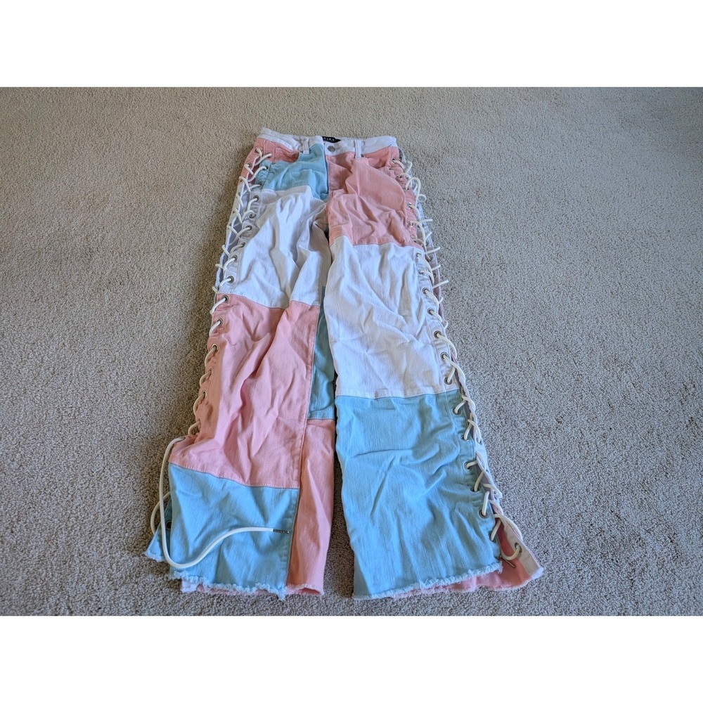 Akira Pastel Color Block Pants Tie Sides Size 7 27W